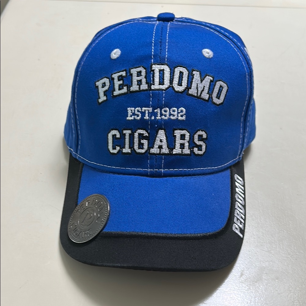 Blue and Black Baseball Cap with Embroidered Text